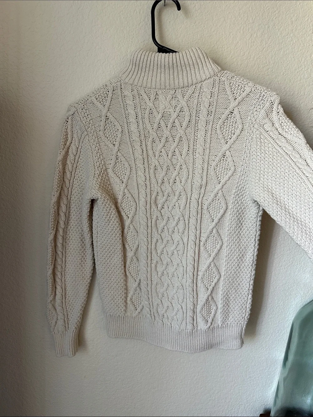 GAP Cream Cable-Knit Mock Neck Sweater with Button Placket